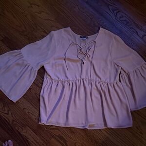 VENUS Light Pink Lace-Up Bell Sleeve Blouse